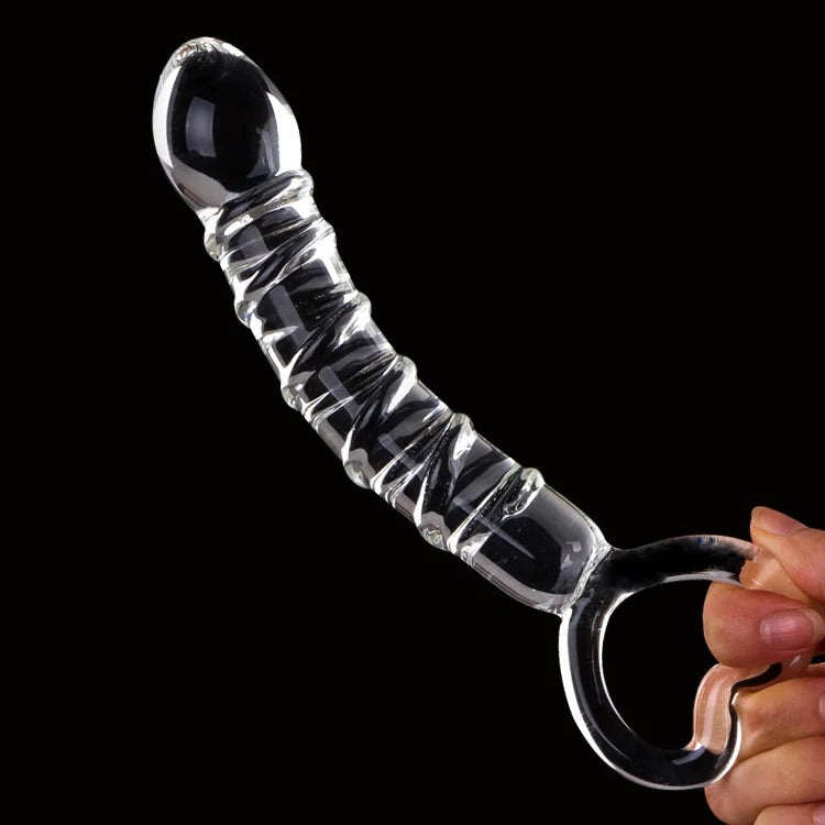Luxe glazen dildo met handvat, 21 cm lengte, spiraalstructuur en bolvormige kop - intens genot.