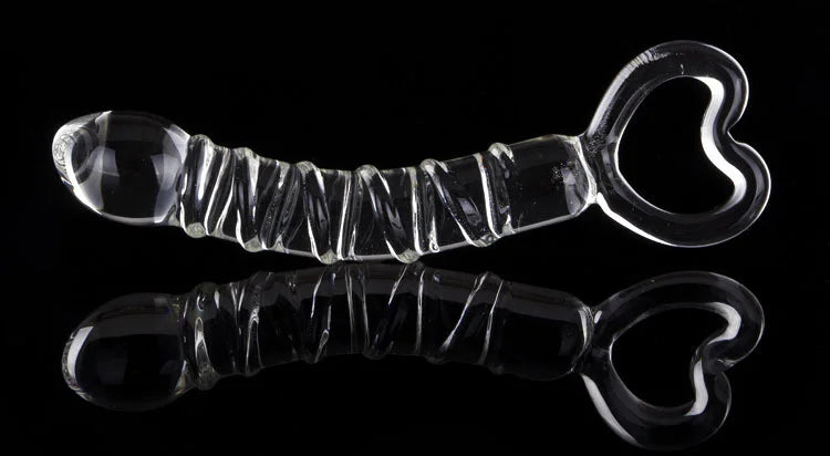Luxe glazen dildo met handvat, 21 cm lengte, spiraalstructuur en bolvormige kop - intens genot.