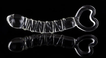 Luxe glazen dildo met handvat, 21 cm lengte, spiraalstructuur en bolvormige kop - intens genot.