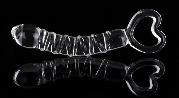 Luxe glazen dildo met handvat, 21 cm lengte, spiraalstructuur en bolvormige kop - intens genot.