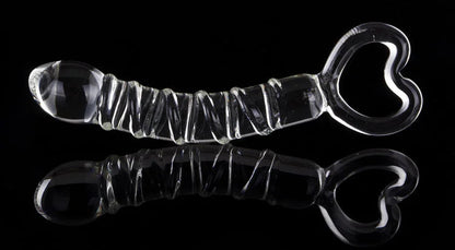 Luxe glazen dildo met handvat, 21 cm lengte, spiraalstructuur en bolvormige kop - intens genot.