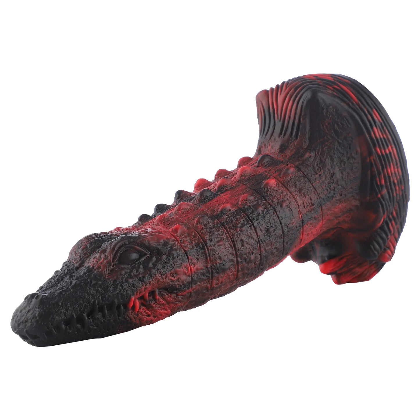 Wildolo Fantasy Crocodilly Zwarte Siliconen Zuignap Dildo 23 cm - Schubachtige Textuur en Knobbels.