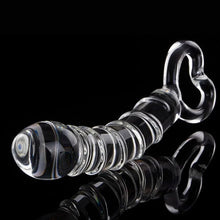 Luxury Glass Dildo with Handle, 21 cm Length, Spiral Structure, and Bulbous Head - Intense Pleasure.