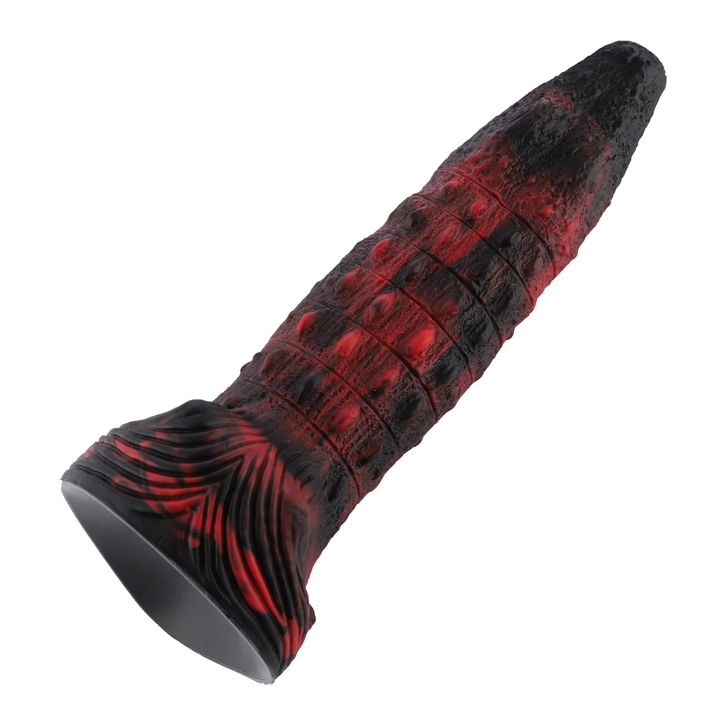 Wildolo Fantasy Crocodilly Zwarte Siliconen Zuignap Dildo 23 cm - Schubachtige Textuur en Knobbels.