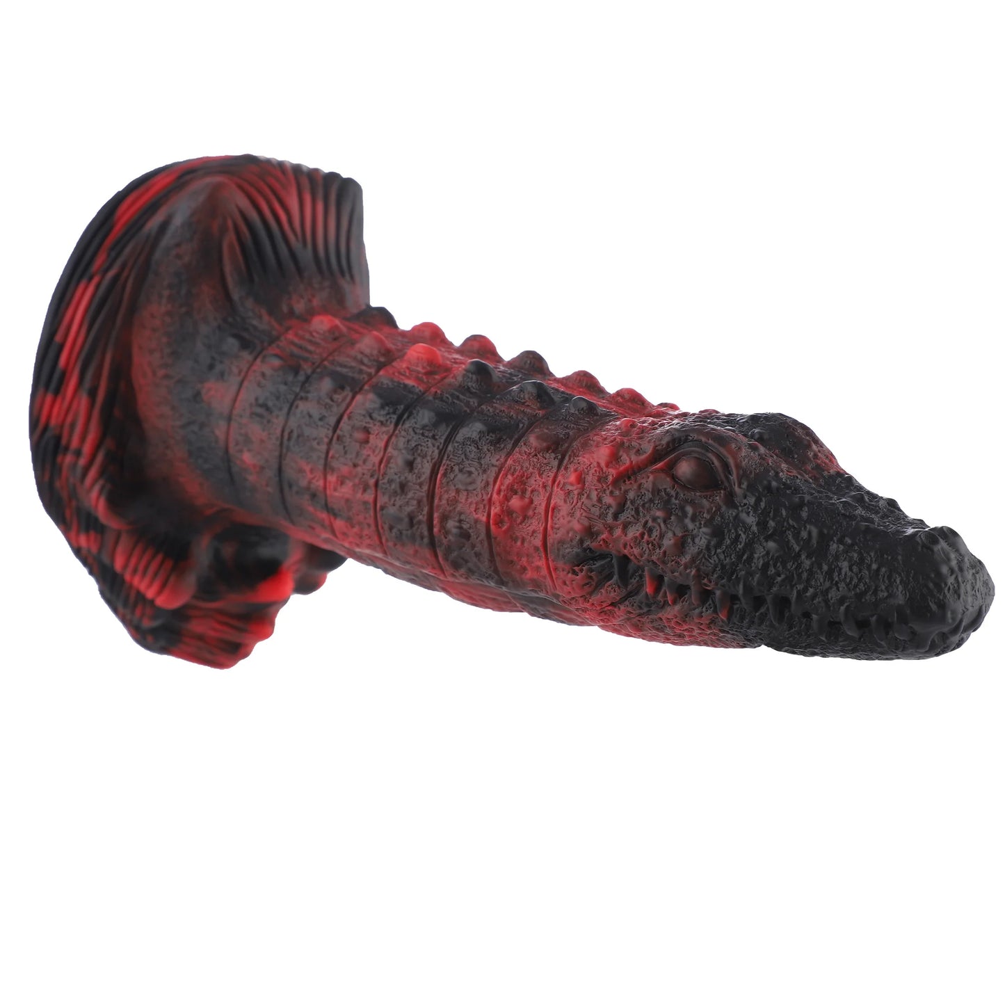 Wildolo Fantasy Crocodilly Zwarte Siliconen Zuignap Dildo 23 cm - Schubachtige Textuur en Knobbels.