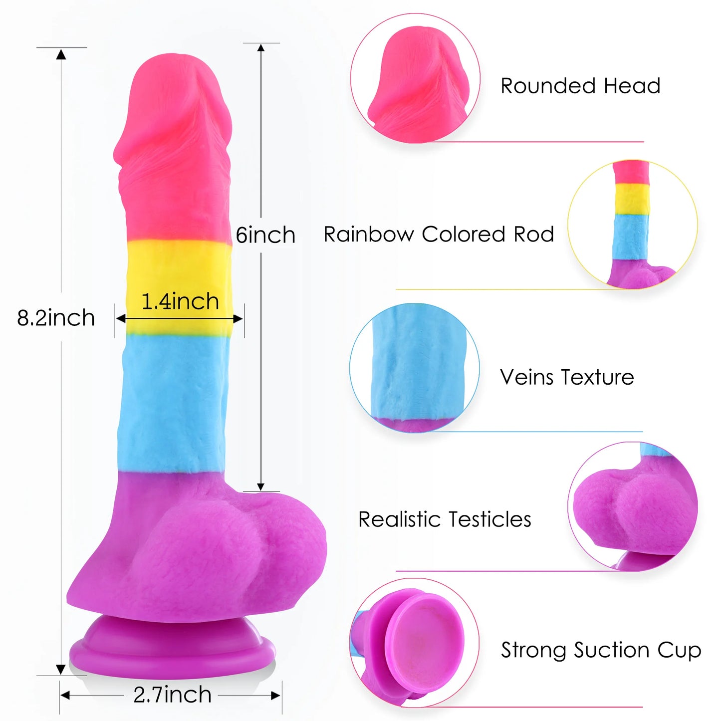 Fantasy Rainbow Sugar Dildo 22 cm - Colorful, Realistic & Powerful Silicone Toy