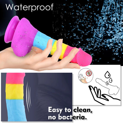 Fantasy Rainbow Sugar Dildo 22 cm - Colorful, Realistic & Powerful Silicone Toy